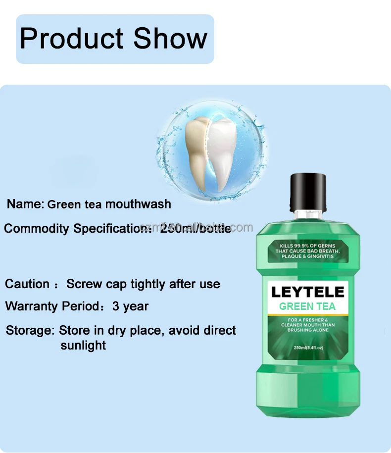 Private Label 250ML Natural Organic Teeth Whitening Oral Care Cleans Your Teeth Green Tea Mouthwash
