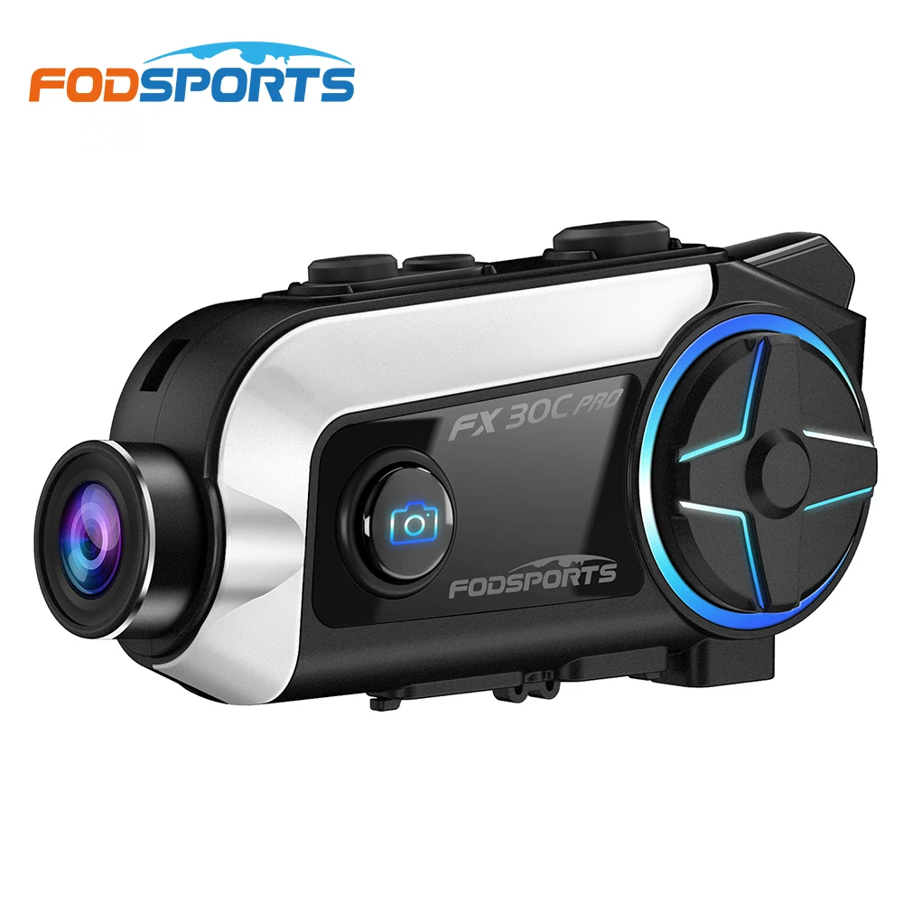 FX30C PRO Motorcycle Intercom Fodsports Waterproof HD 1080P 2 Riders Bluetooth FM Wifi Helmet 1000M Moto Headset Intercom