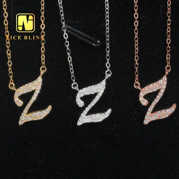 Women's 18K Gold Plated Single Letter Z Necklace Dainty Pave Moissanite Initial Charm Fashion Jewelry Chain Wearable Gift