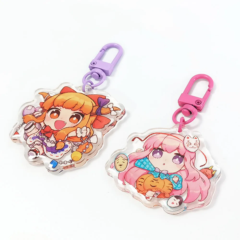 Custom Clear Printed Double Glitter Epoxy Resin Acrylic Charms Keychain for Gift With Star Clasp