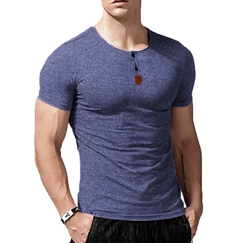 Cheap Price China manufacturer short sleeve henley shirt slim fitting home wear muscle gym t shirt for men