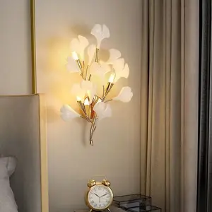 Modern Acrylic Ginkgo Leaf Wall Sconce Decorative Background Aisle Hotel Bedroom Bedside G9 Wall Lamps