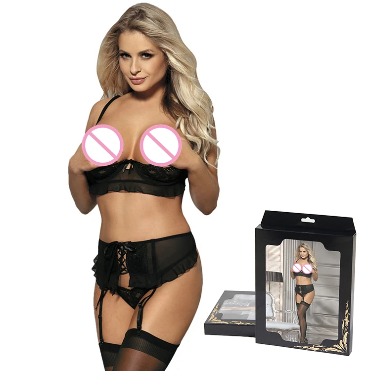 Exquisite Package Box Custom Floral Lace Hollow Plus Size Bra and Brief Panties Sexy Women Lingerie Sets