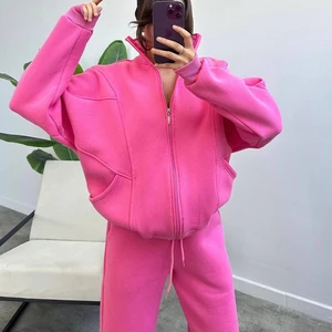 Autumn Winter Casual Sport 2 Piece Set Women Solid Loose Fit Two Piece Outfit T Shirt Tops Jogger Pants Suit Women Tracksuit Set