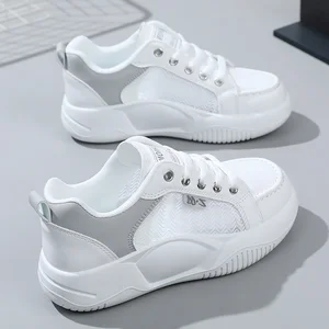 K8619 Wholesale Spring and Summer Thick Sole Elevated Women's Shoes Breathable Colored Mesh Board Shoes