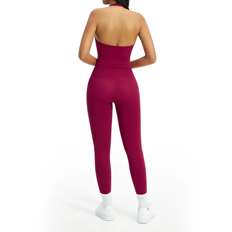 Brushed Solid Breathable Yoga Set V-neck Halter Neck Beautiful Back Tight-fitting 2-Piec preview