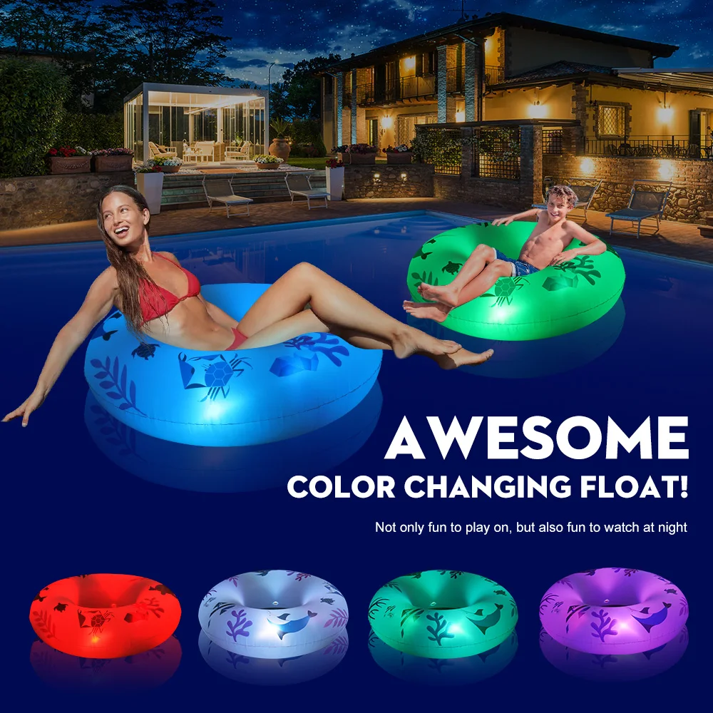 Inflatable Swimming Ring with Lights, Solar Powered Pool Inflatables ...