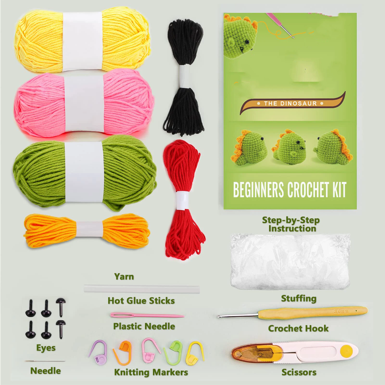 Beginner Crochet Kit - Cute Dinosaur Complete Crochet Kit For Beginners ...