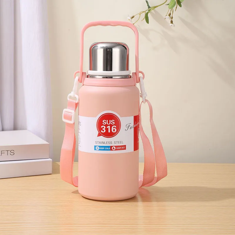 Customized Logo Reusable Gym Sport Metal Bottles Stainless Steel Vacuum Flasks Thermel Water Bottle Cup with Handle