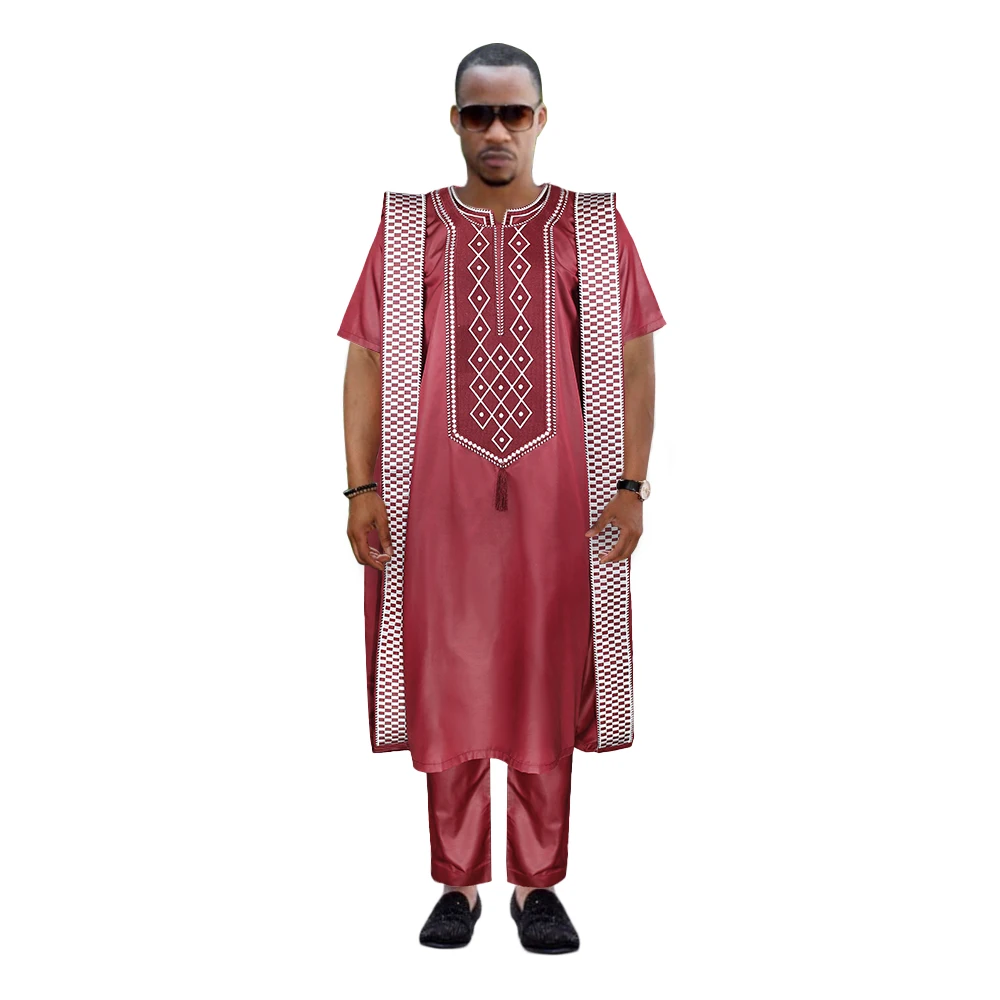 H & D African Men Clothing Set Red Dashiki Embroidery Agbada Outfit Short  Sleeves Top And Long Pants - Buy Agbada Outfit,Agbada Outfit For Men,Dashiki  Outfit Product on 