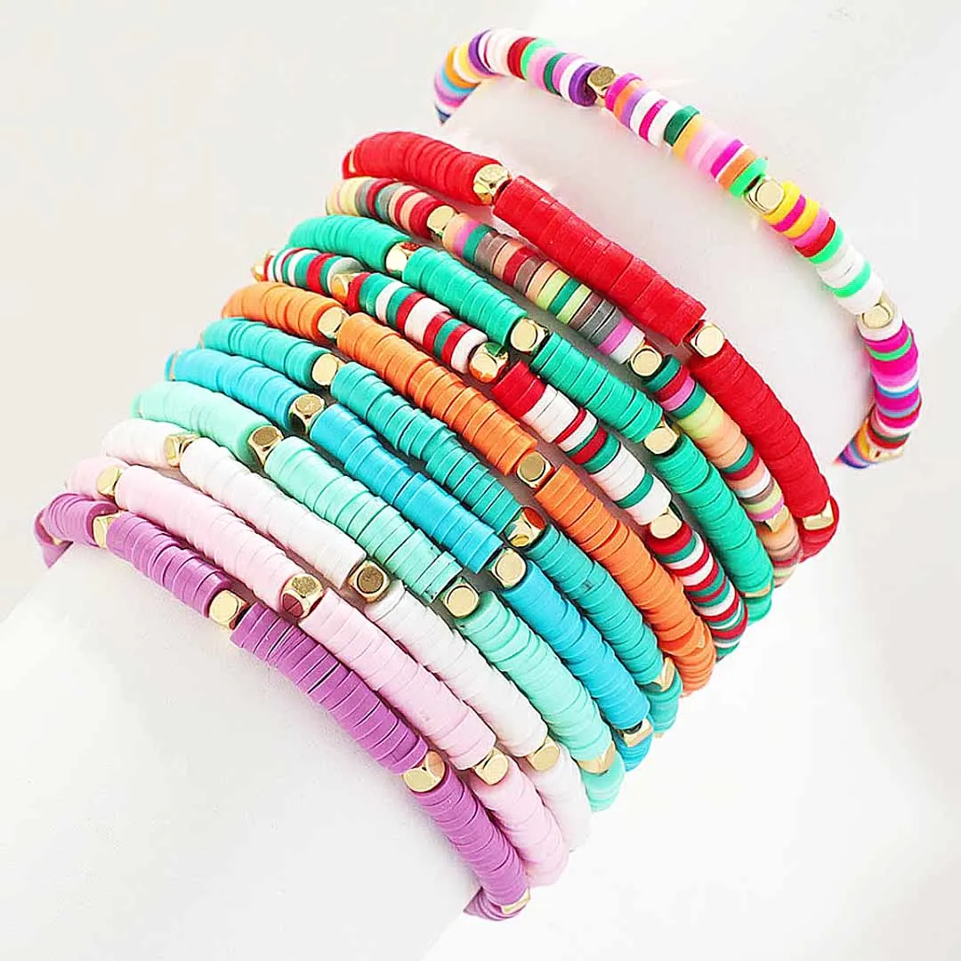 Boho Polymer Clay Disc Beads Stretch Bracelet New Fashion Multicolored Beads Mixed Surf Jewelry 1pc,Temu