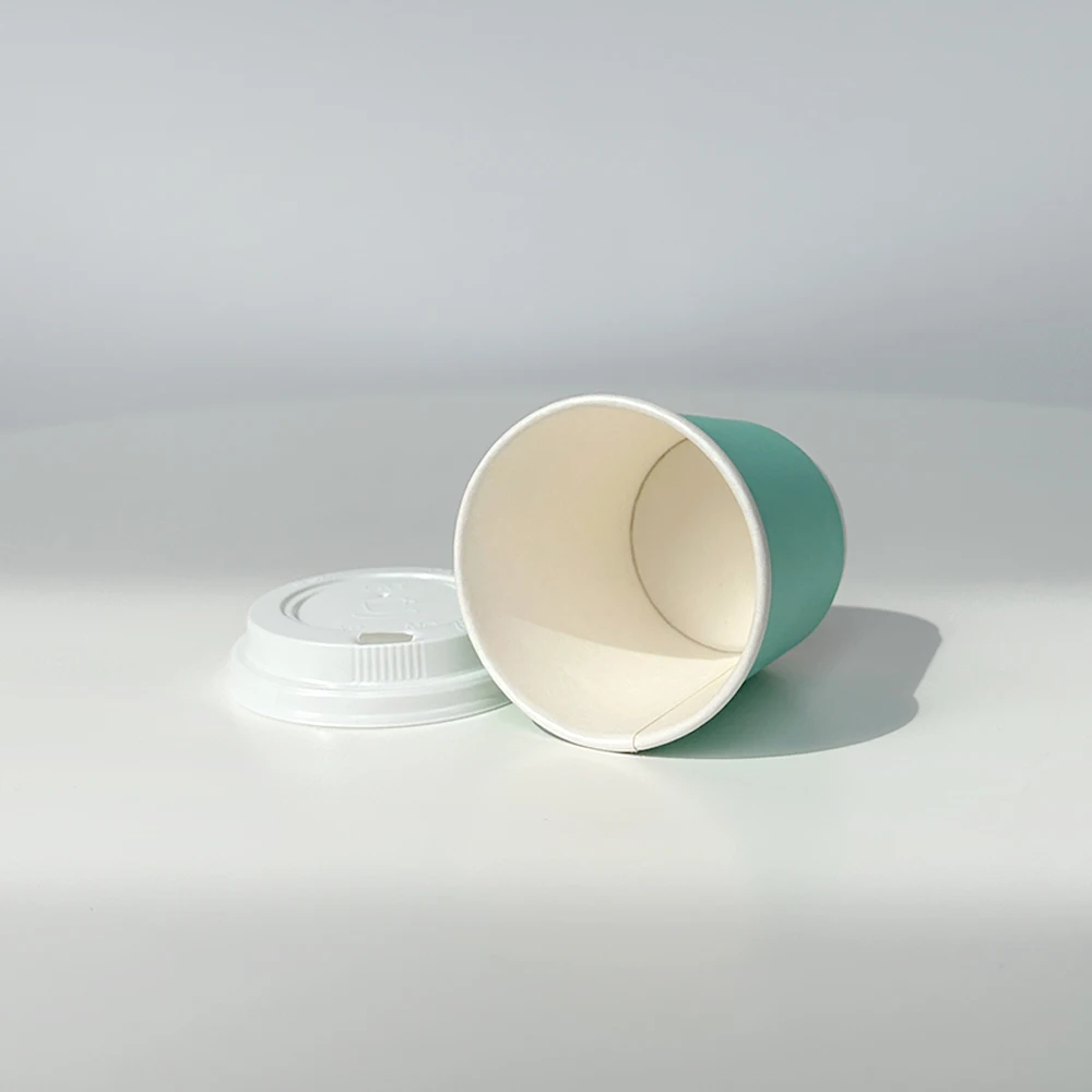 Factory Supply Small Size 4oz Custom logo Green Color  Hot Coffee Carton Paper Cup with PS Lid