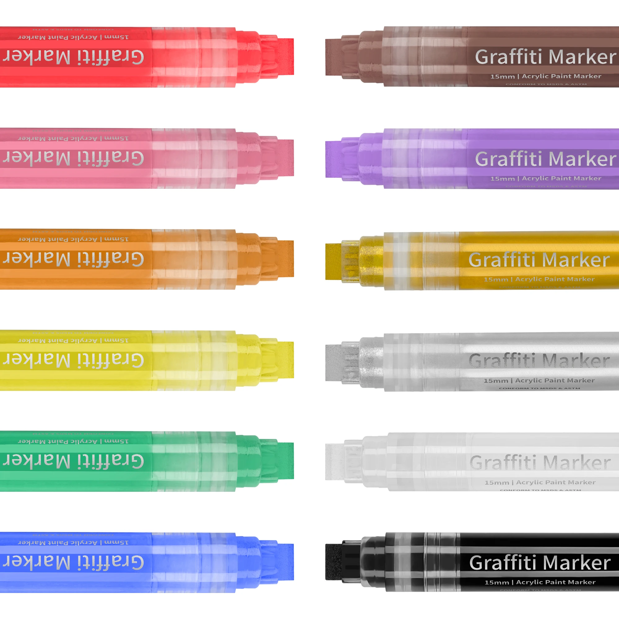 15mm Jumbo Felt Tip Graffiti Markers 12 Colors Permanent Acrylic Paint ...