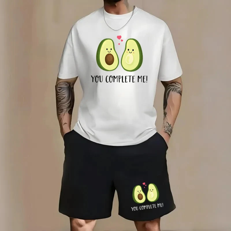 Men's Cute Avocado "You Complete Me" Print 2-Piece Outfit Oversized T-shirt and Drawstri aperçu 10