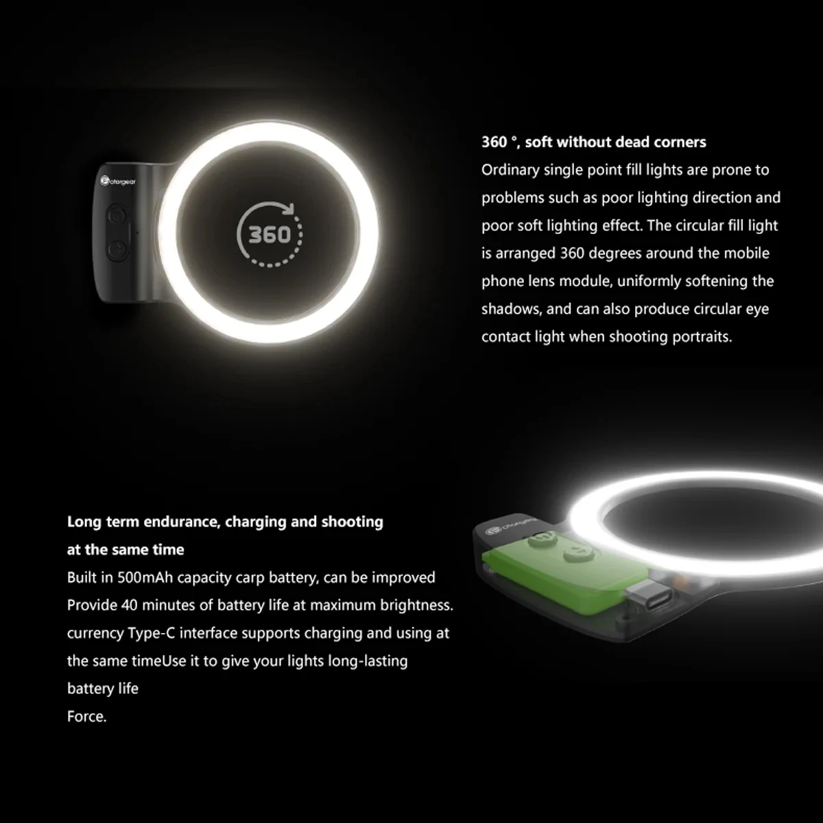 Fotorgear Mini Circular Fill Light for Xiaomi 13 Ultra Portable Mobile Phone Fill Light for Live Photography Selfies