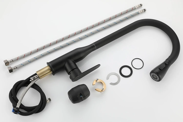 Grifo de cocina negro abatible de acero inoxidable con una sola palanca y un solo orificio