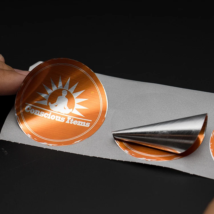 product custom small round logo brushed silver glossy vinyl sticker labels print personalizados waterproof adhesive stickers sheet-3