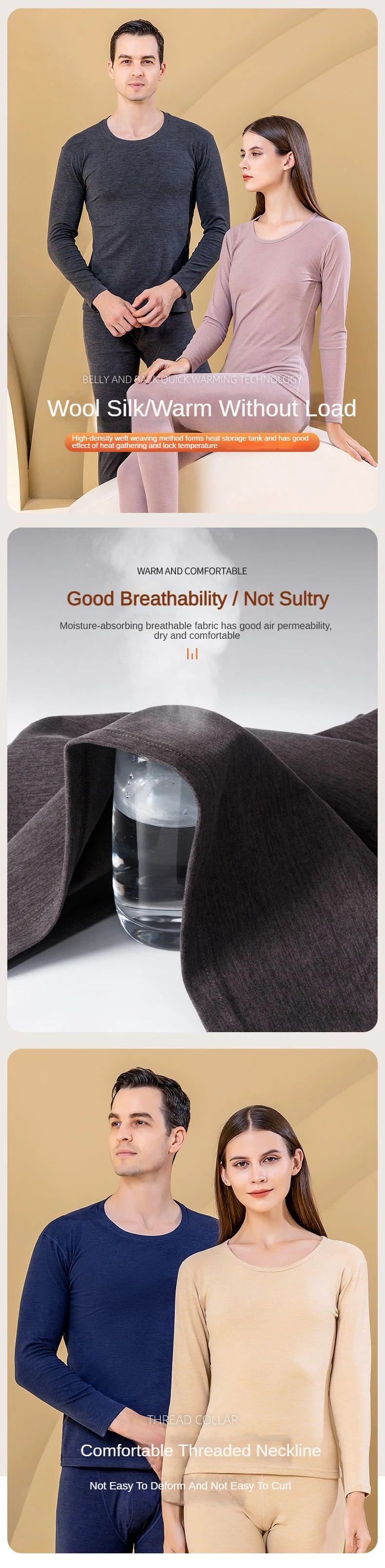 Women's Thermal Underwear 2 Pieces Men Winter Clothes Seamless Wool