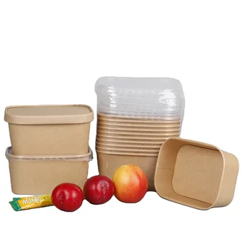 High quality with competitive price 650ml Rectangular Paper Bowl Heatable Craft Waterproof Kraft Paper Salad Bowl