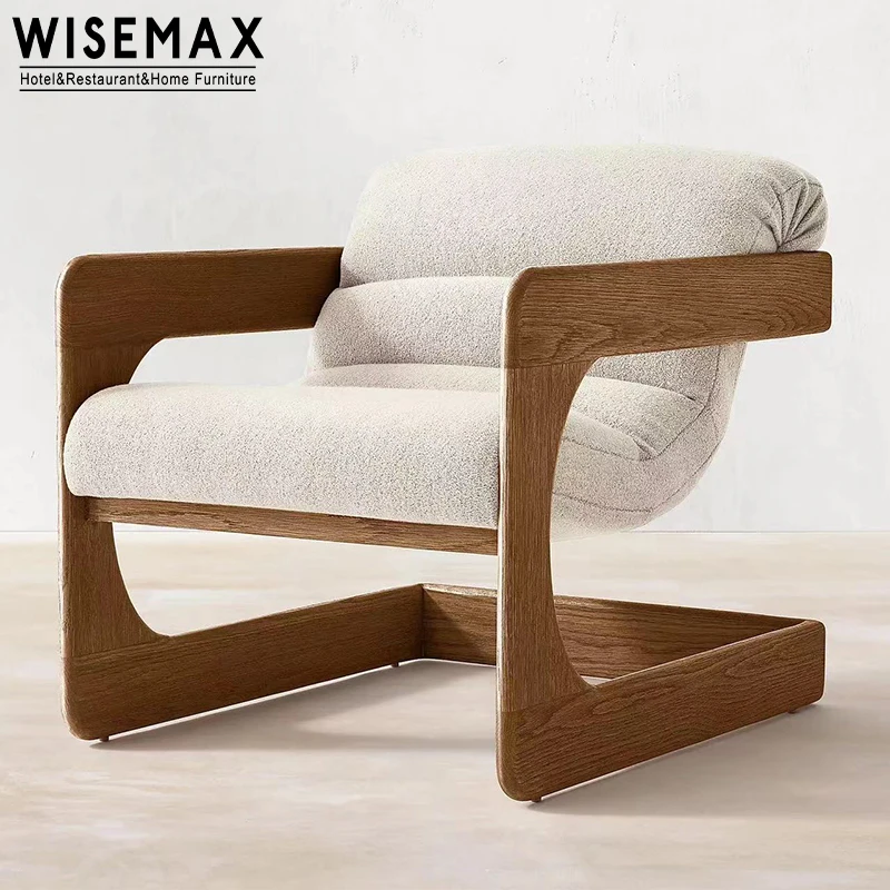 WISEMAX Janpandi Style Occasional Chairs for Bedroom Wooden and Boucle Tufted Single Leisure Arm Side Chairs for Living Room