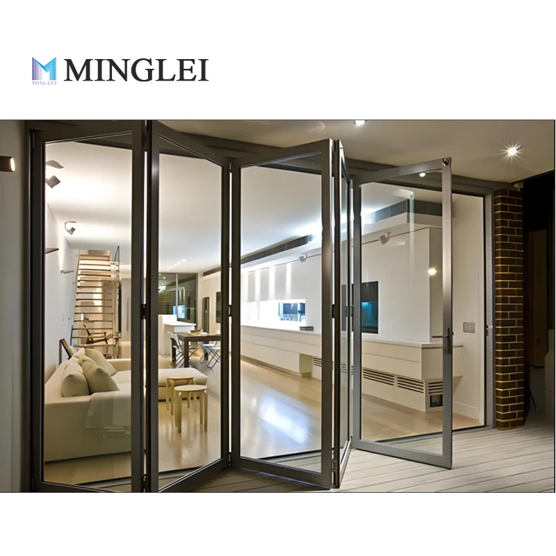 Minglei European Standard Aluminum Folding Window And Door Soundproof Bi fold Doors Folding Door