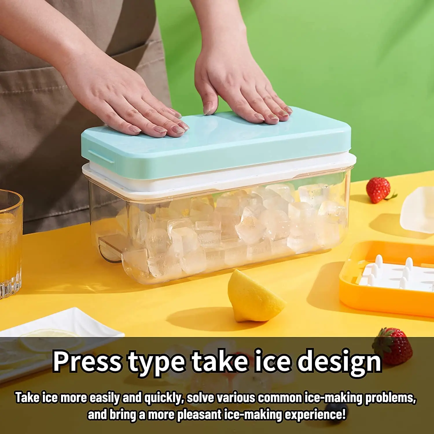 Ice Cube Tray with Lid for Freezer Silicone Ice Tray with Storage Bin, 1sec  Release All silicone ice cube trays with lid and bin for Cocktail