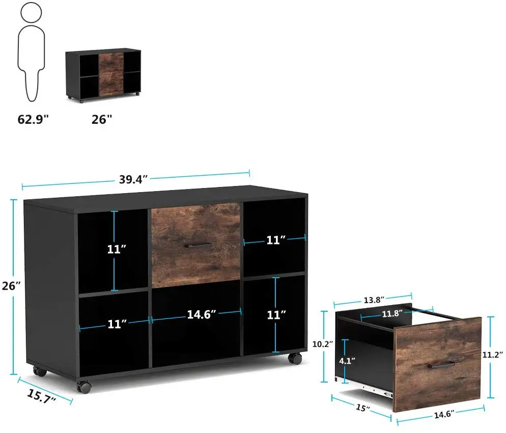 Деревянный шкаф для файлов Combohome с 2 выдвижными ящиками, шкафчик для документов с размером букв, подставка для принтера