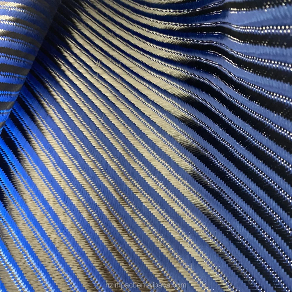 3K 240g Blue Carbon Fiber Fabric Big Twill for Kevlar Hybrid Waterproof Aramid Mixed Weaving Cloth for Cars and Accessories