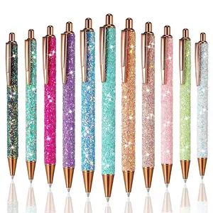 Pretty Cute Bling Glitter Ballpoint Pen Retractable Metal Barrel Writing Journaling Pen Women Girls Perfect Gift Flower Body