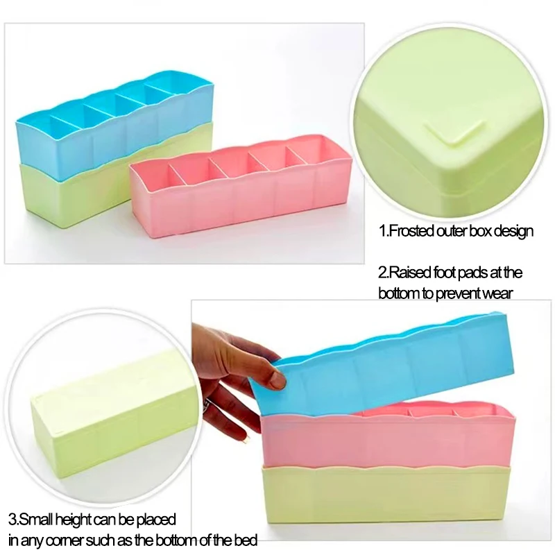 5 Grid Plastic Socks Storage Box Bedroom Underwear Tie Drawer Organizer Dividers Under Bed Organizer for Closet Organization