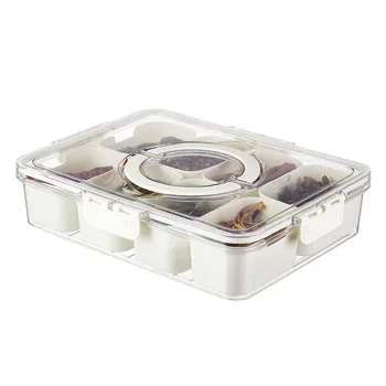 Divided Serving Tray Portable Snack Plastic compartmented Sealed against odor food storage box with Lid and Handle for Fridge