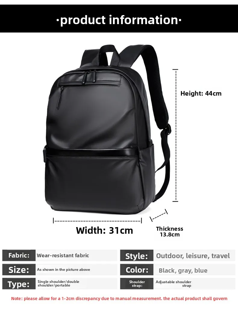 Light Luxury New Simple Fashionable Waterproof Polyester Men's Backpack Large Capacity Business Laptop Bag All-Match College