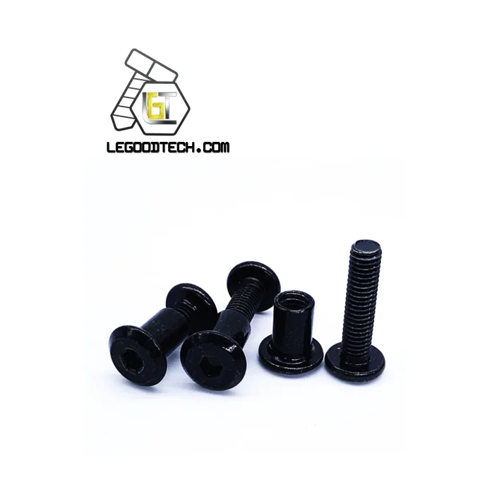 Black Steel Flat Head Hex Socket Sleeve Furniture Screw Rivet Connector