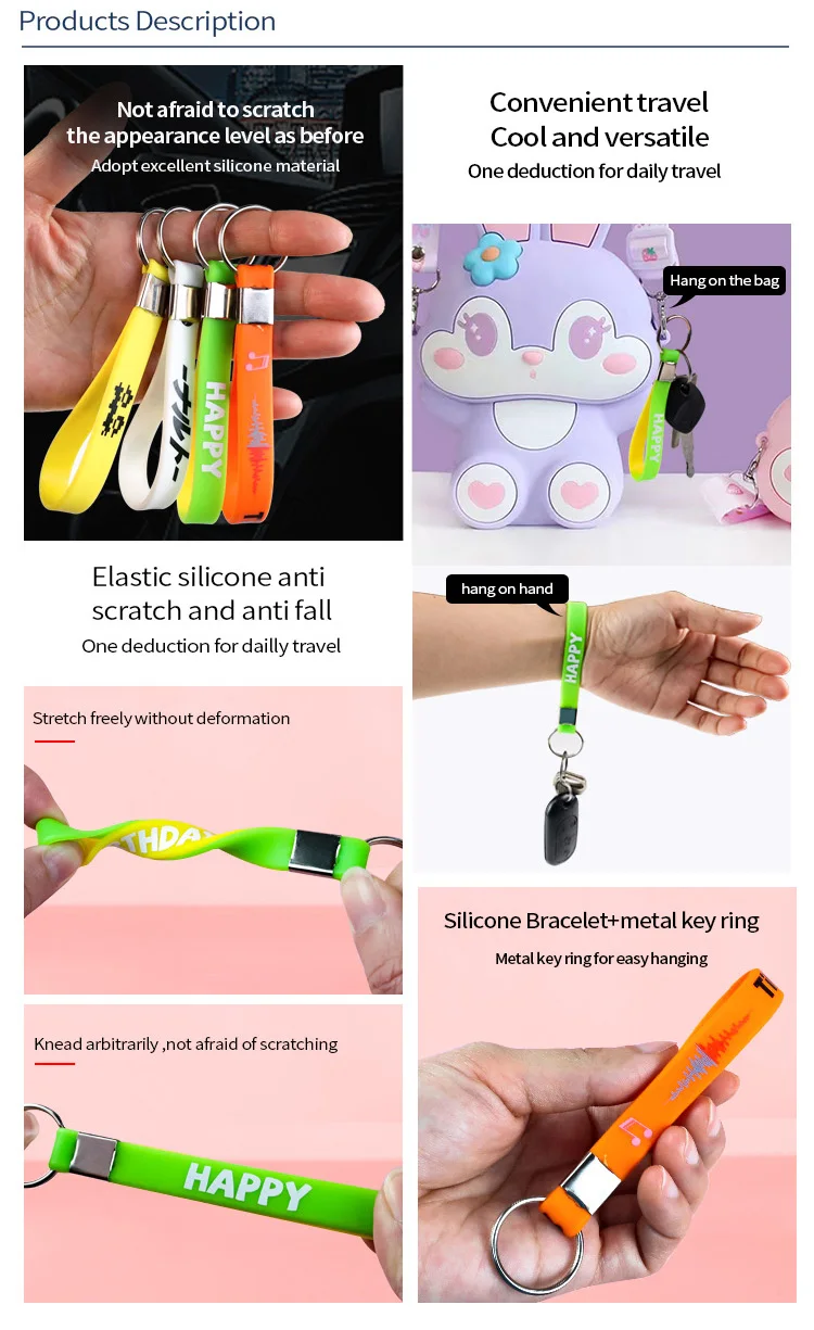 Manufacturing Key Ring Bracelet Rubber Pvc Silicone Wristlet Keychain