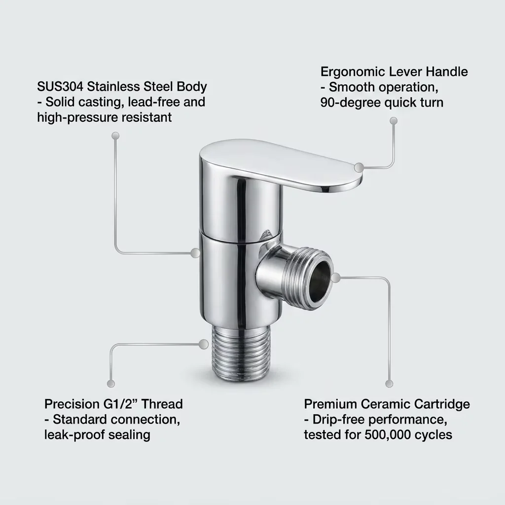 Premium stainless steel bidet diverter valve Chrome finished angle valve bidet sprayer t-adapter