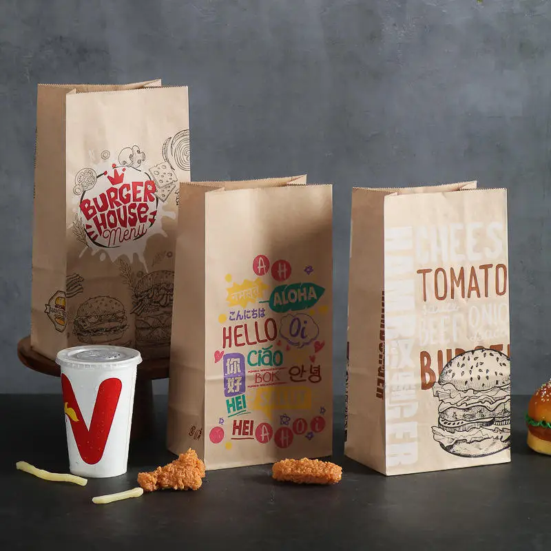 Cheap Price Take Out Restaurant Fast Food Brown Kraft Paper Bags  Boutique Donut Snack Packaging Bags Delivery Custom Printed factory