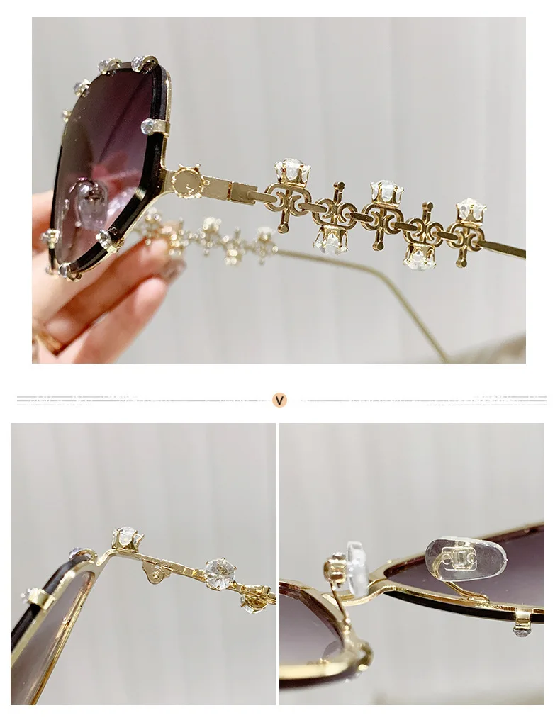 Y2K Gold UV400 Sunglasses: Diamond-Encrusted Fashion