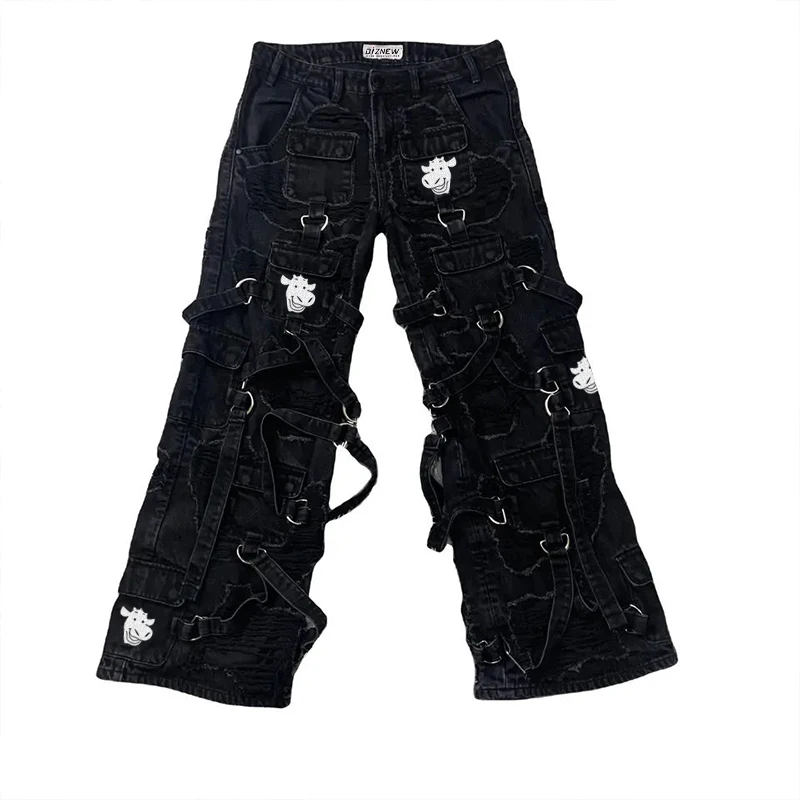 DiZNEW American High street heavy heavy sling jeans for men and women loose straight leg casual cargo pants