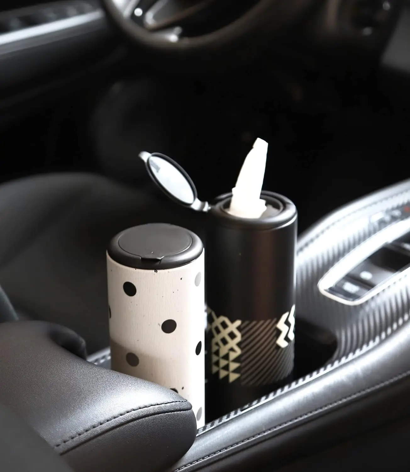 thumbnail image 2 of Refillable Car Tissues Car Cup Holder Tissue Box - Round Refillable Tissue Container With Emergency Window Breaker Car Tissue Holder 2 of 12