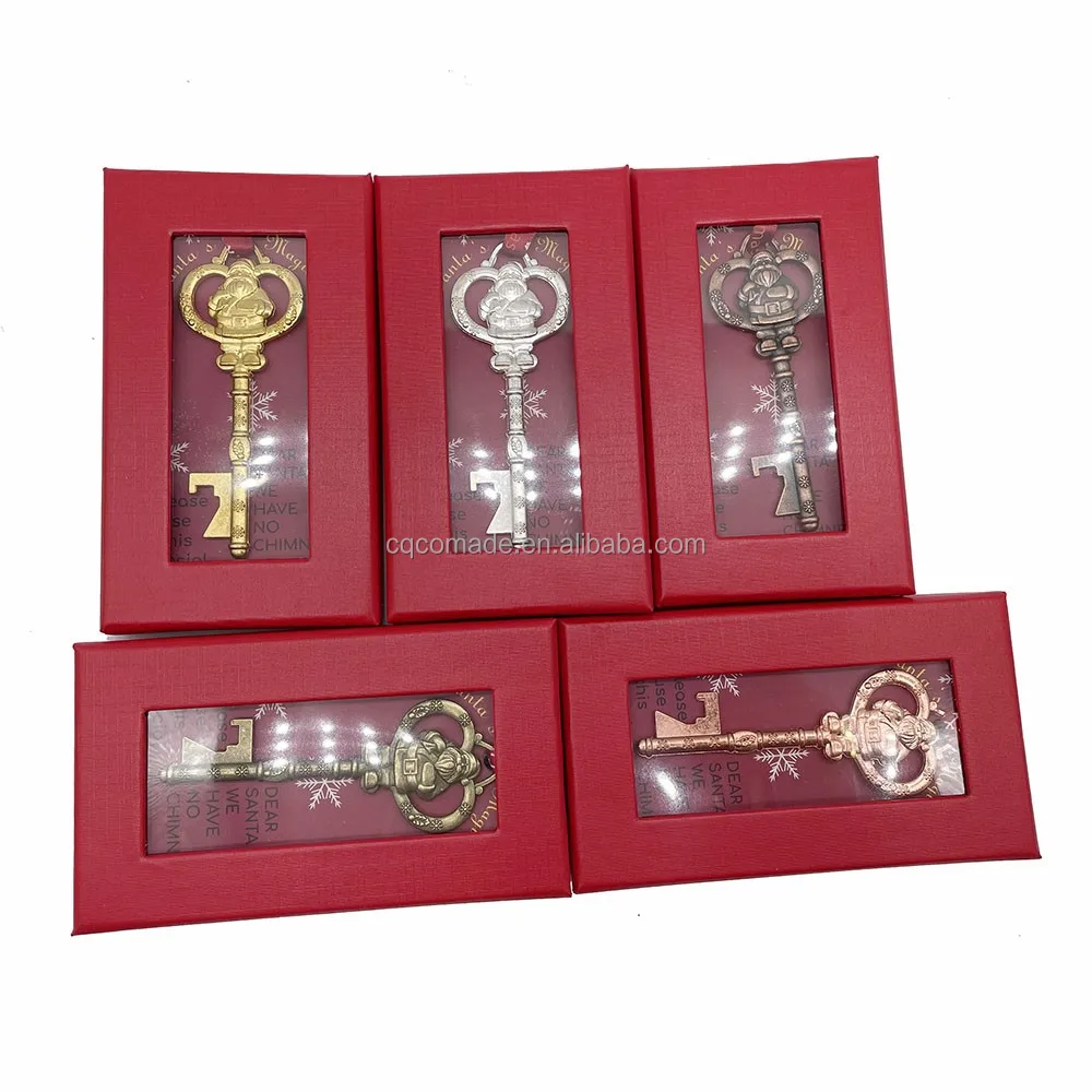 READY for SHIP Old Metal Santa's Magic Keys with Red Gift Box Christmas Gift Santa Key