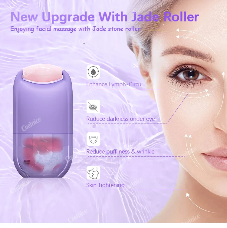 Custom Logo Jade Stone Ice Roller 2022 Upgrade Facial Ice Cube Purple Jade Roller Glow Cube Ice Roller for Face