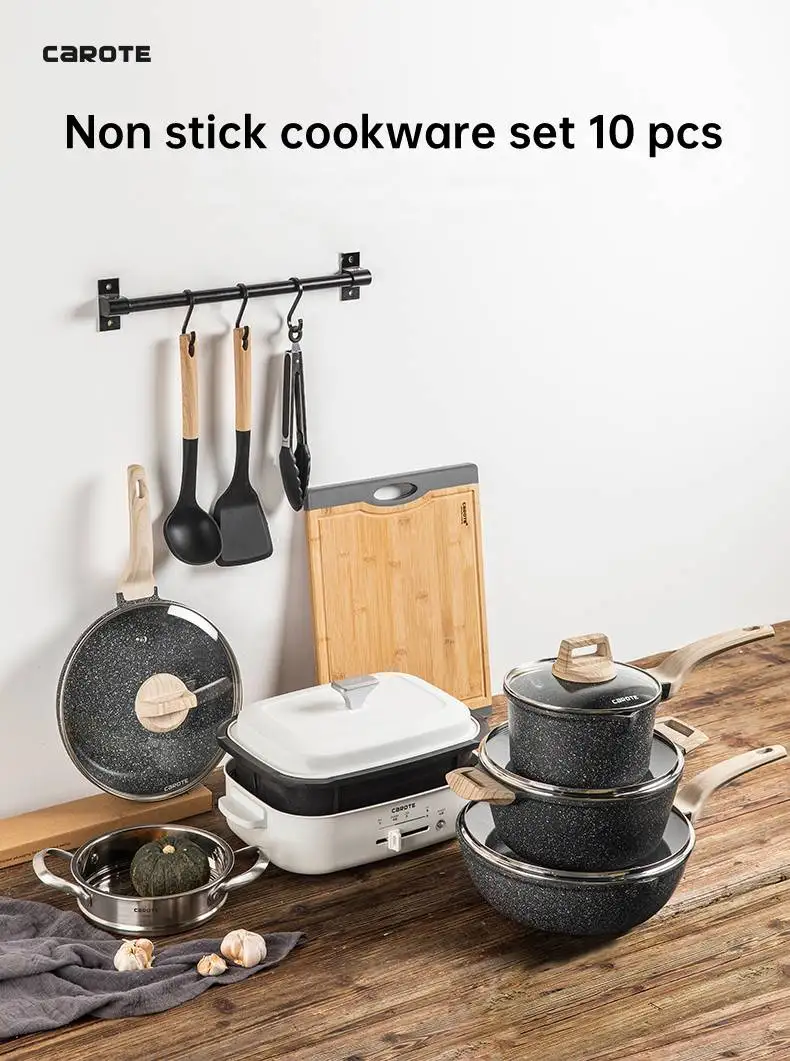 Carote 10 Pcs Non Stick Cooking Set W/ Frying Pans & Saucepans