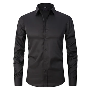 Eu Size Elastic Single Breasted Patchwork Anti-wrinkle Quick Dry Casual Slim Autumn Twill Shirt for Men