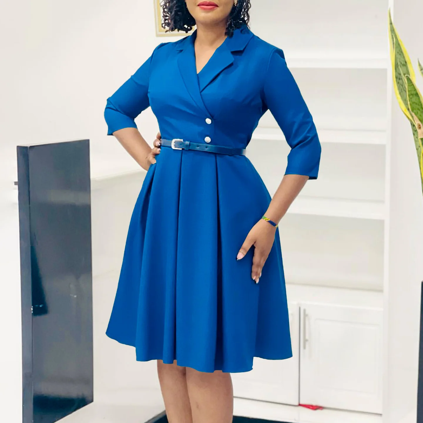 a line suit dress Women's Elegant Dress Solid Suit Collar Three-quarter Sleeve A-line Ladies  Office Dress for Women| Alibaba.com