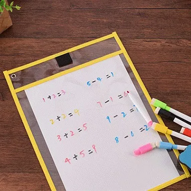 Школьный обучающий инструмент с логотипом на заказ из ПВХ/ПЭТ, Многоразовые прозрачные пластиковые многоразовые сухие стираемые карманы