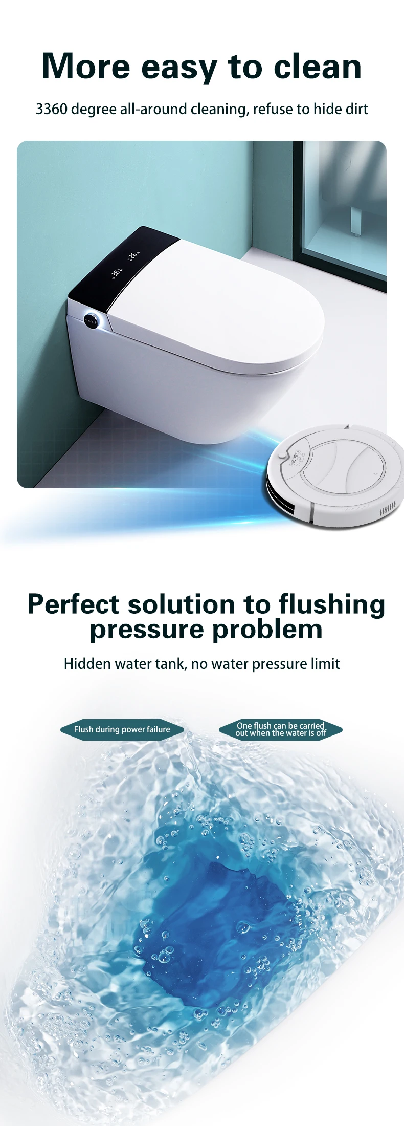 Back to wall mounted bathroom ceramic rimless electric intelligent automatic wall hung smart wc toilet bowl with bidet details