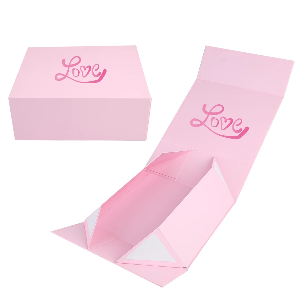 Maatwerk Logo Reliëfdruk Roze Striklint Recycleerbare Vouwdoos Mattelak Lokaal UV-Lichtpunt Cadeauverpakking voor Valentijnsdag