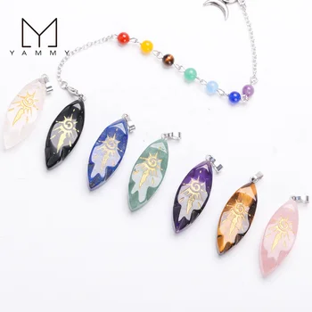 Natural Stone Pendant Gemstone Jewelry Crystal 7 Chakra Reiki Crystal Oval Pendulum Necklaces Pendant For Women