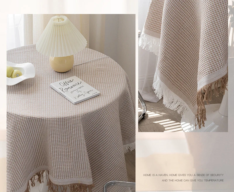 Small Round Table Cotton and Linen Tablecloth Birthday Tea Table Cloth Homestay Tassel Tablecloth Decoration Home Table Cloth