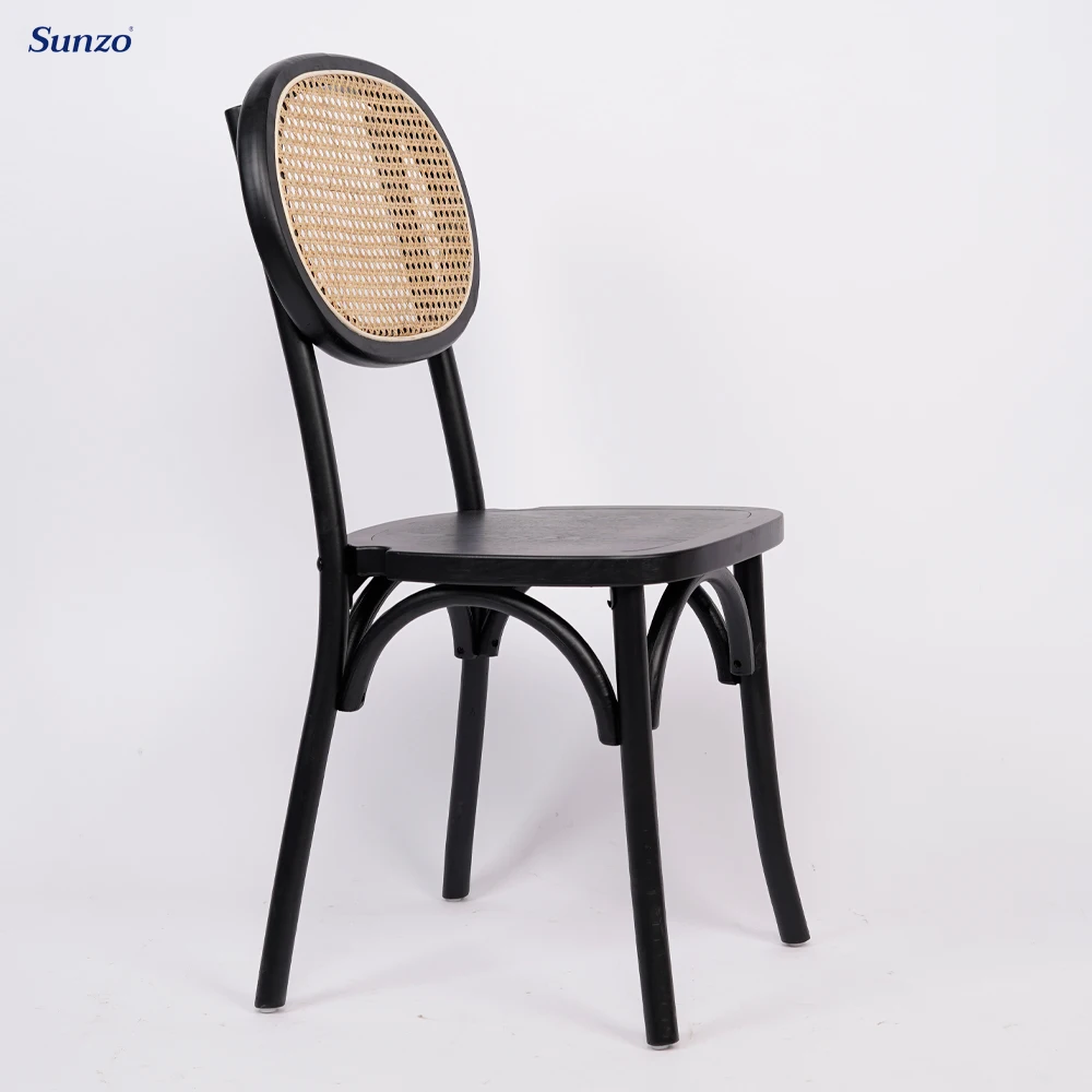 Black Wooden Cross Back Chair Rattan Dining Chair